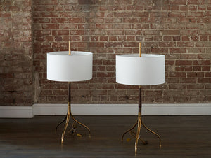 Pair of Spanish Brass & Wood Table Lamps