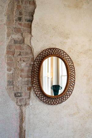 Vintage Oval Rattan Mirror