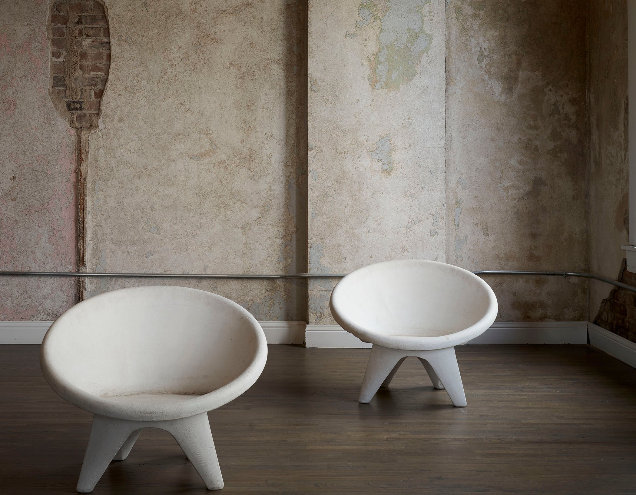 White Concrete Sphere Chairs