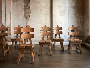 Set of Solid Oak Brutalist Chairs