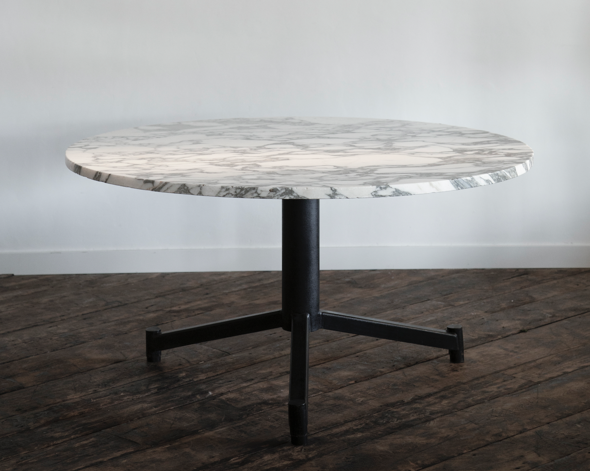 French Arabescato Marble Table, Round
